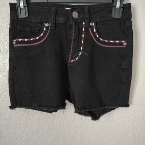 BAMBOO Black Jean Shorts with Red Stitching